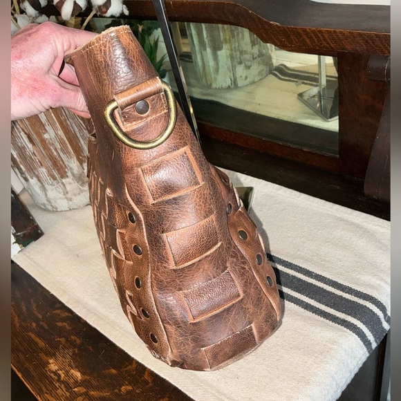 Bed Stu Orchid Woven Leather Handbag Crossbody Bag Teak Brown Retail $280 - Picture 5 of 12